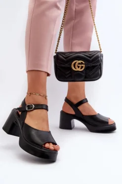 Hot Buty damskie Vinceza Skórzane Sandały Damskie Na Obcasie Vinceza 66627 Czarne Czarny