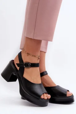 Hot Buty damskie Vinceza Skórzane Sandały Damskie Na Obcasie Vinceza 66627 Czarne Czarny