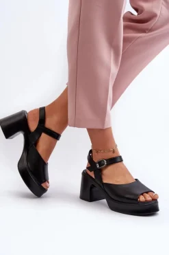 Hot Buty damskie Vinceza Skórzane Sandały Damskie Na Obcasie Vinceza 66627 Czarne Czarny