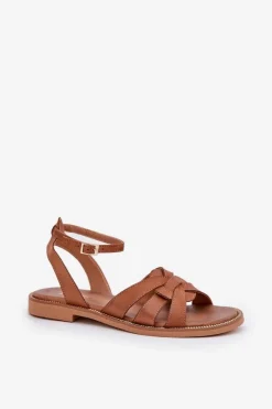 Boto Skórzane Sandały Damskie Na Płaskim Obcasie Zazoo 3688 Camel