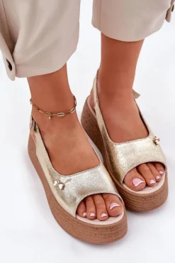 Sandały Na Koturnie>Buty damskie Vinceza Skórzane Sandały Damskie Na Koturnie Vinceza 41476 Złote