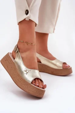 Sandały Na Koturnie>Buty damskie Vinceza Skórzane Sandały Damskie Na Koturnie Vinceza 41476 Złote