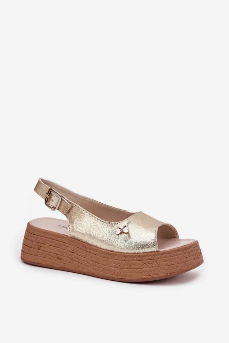 Sandały Na Koturnie>Buty damskie Vinceza Skórzane Sandały Damskie Na Koturnie Vinceza 41476 Złote