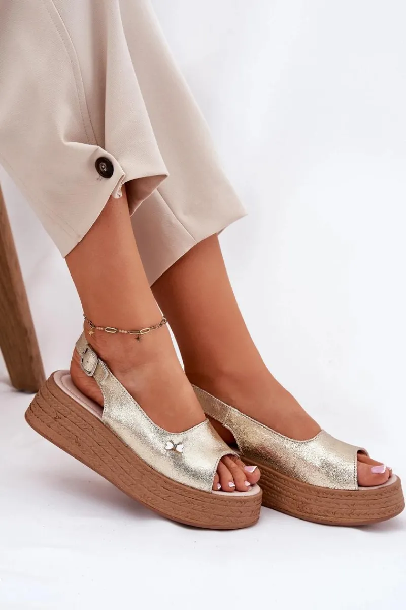 Sandały Na Koturnie>Buty damskie Vinceza Skórzane Sandały Damskie Na Koturnie Vinceza 41476 Złote