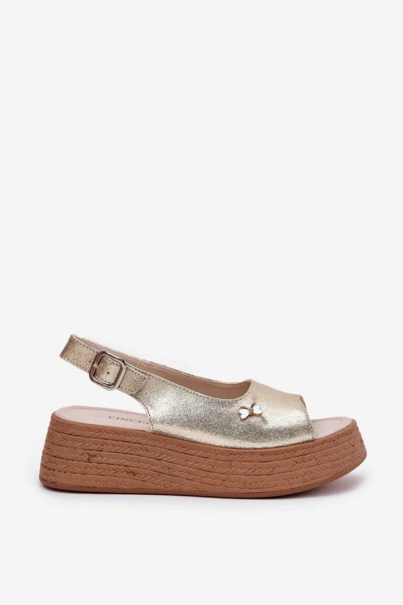 Sandały Na Koturnie>Buty damskie Vinceza Skórzane Sandały Damskie Na Koturnie Vinceza 41476 Złote