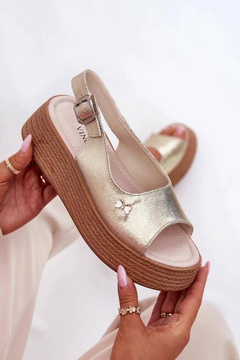 Sandały Na Koturnie>Buty damskie Vinceza Skórzane Sandały Damskie Na Koturnie Vinceza 41476 Złote