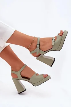 Sandały Na Słupku|Sandały Na Obcasie><noscript><img width=