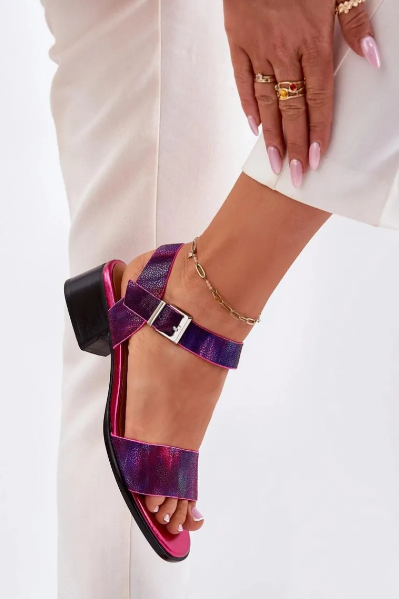 Discount Maciejka Skórzane Sandały Damskie Na Obcasie N6802-15 Fuksja Różowy