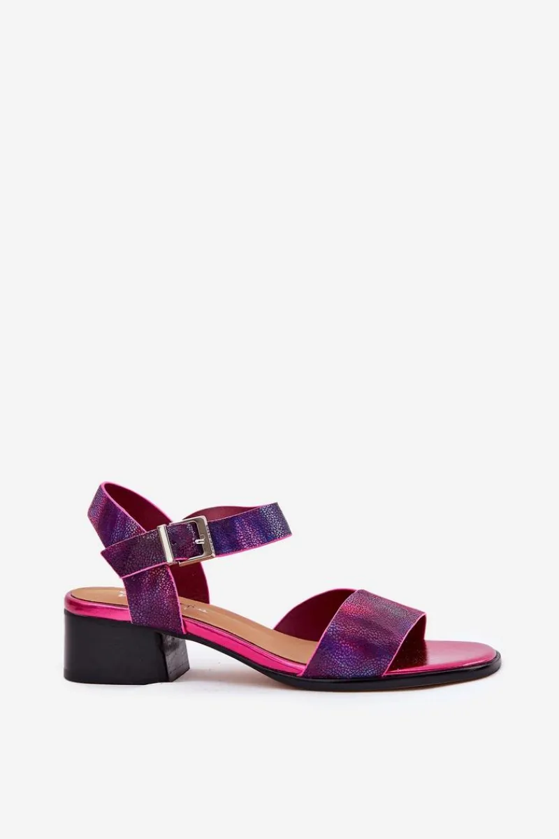 Discount Maciejka Skórzane Sandały Damskie Na Obcasie N6802-15 Fuksja Różowy