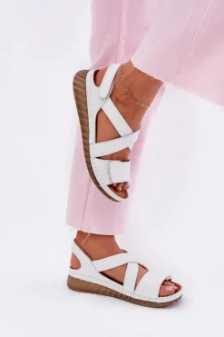 Maciejka Skórzane Sandały Damskie Na Rzep L6848-11 Białe Biały