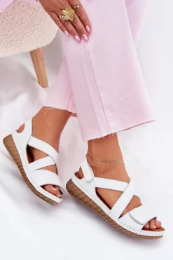 Maciejka Skórzane Sandały Damskie Na Rzep L6848-11 Białe Biały