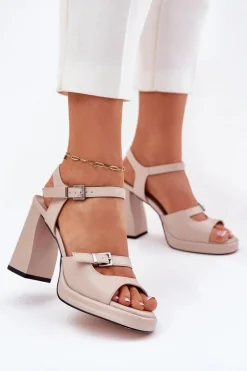 Online Skórzane Sandały Damskie Na Słupku Vinceza 77110 Beżowe Damskie Sandały Na Słupku|Sandały Na Obcasie