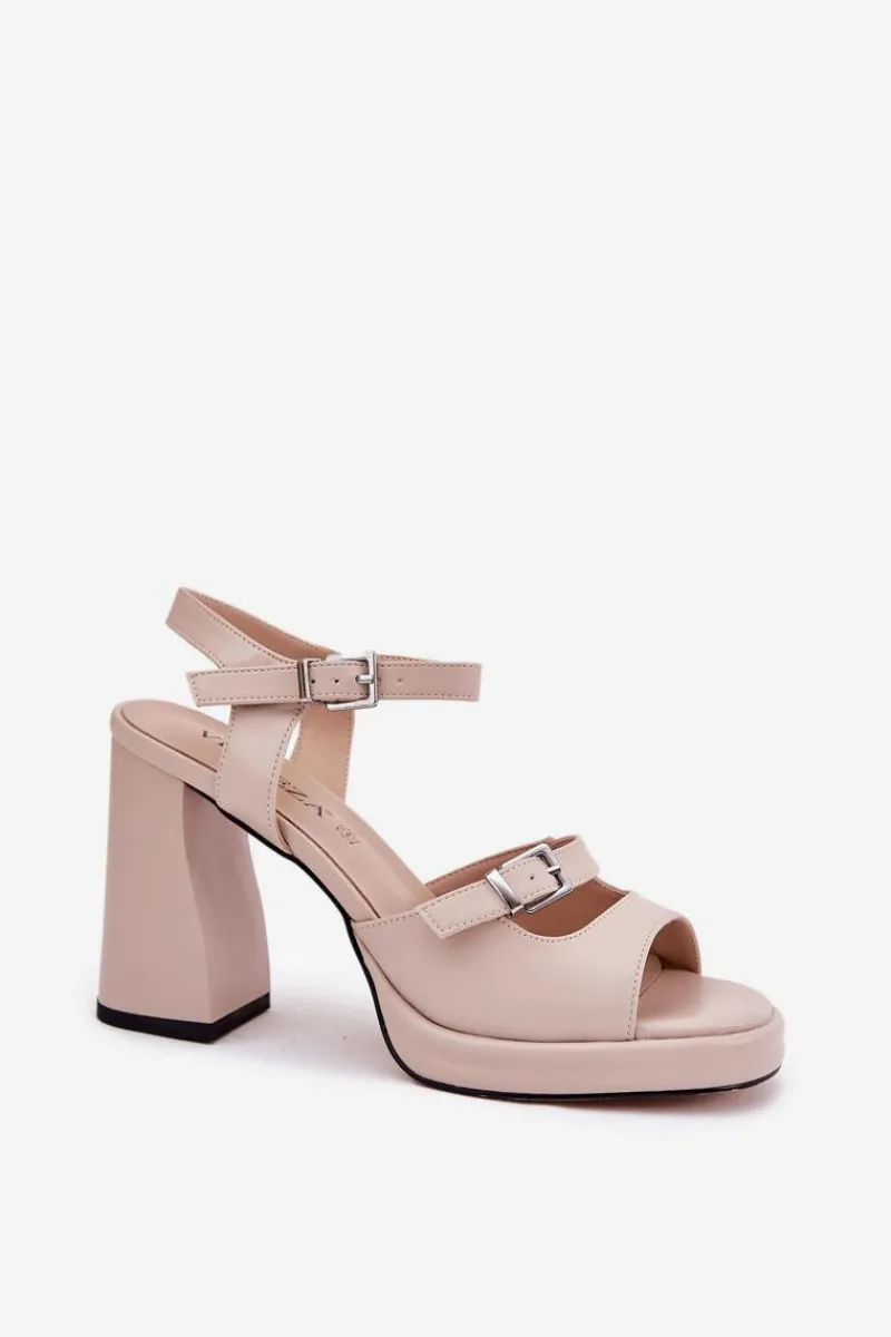 Online Skórzane Sandały Damskie Na Słupku Vinceza 77110 Beżowe Damskie Sandały Na Słupku|Sandały Na Obcasie