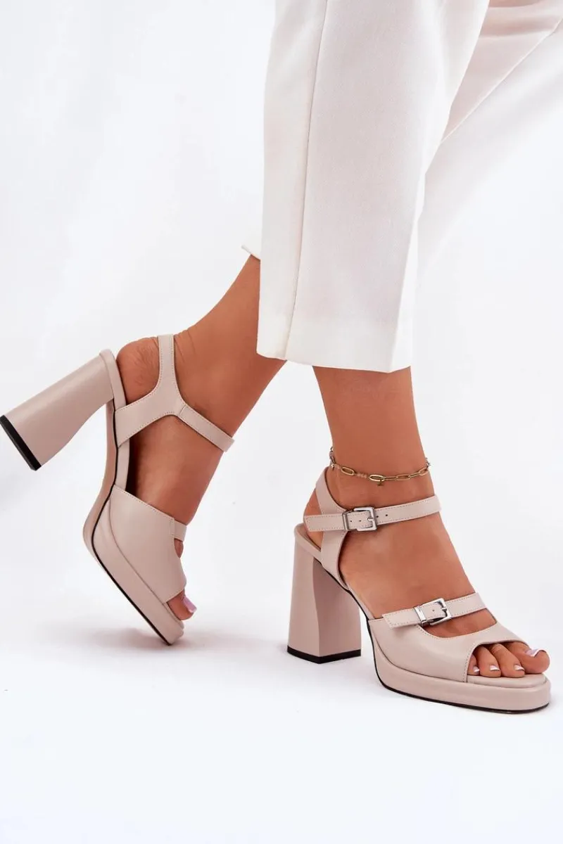 Online Skórzane Sandały Damskie Na Słupku Vinceza 77110 Beżowe Damskie Sandały Na Słupku|Sandały Na Obcasie