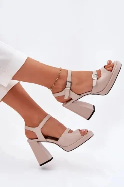 Online Skórzane Sandały Damskie Na Słupku Vinceza 77110 Beżowe Damskie Sandały Na Słupku|Sandały Na Obcasie