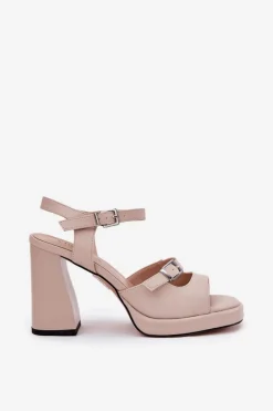 Online Skórzane Sandały Damskie Na Słupku Vinceza 77110 Beżowe Damskie Sandały Na Słupku|Sandały Na Obcasie