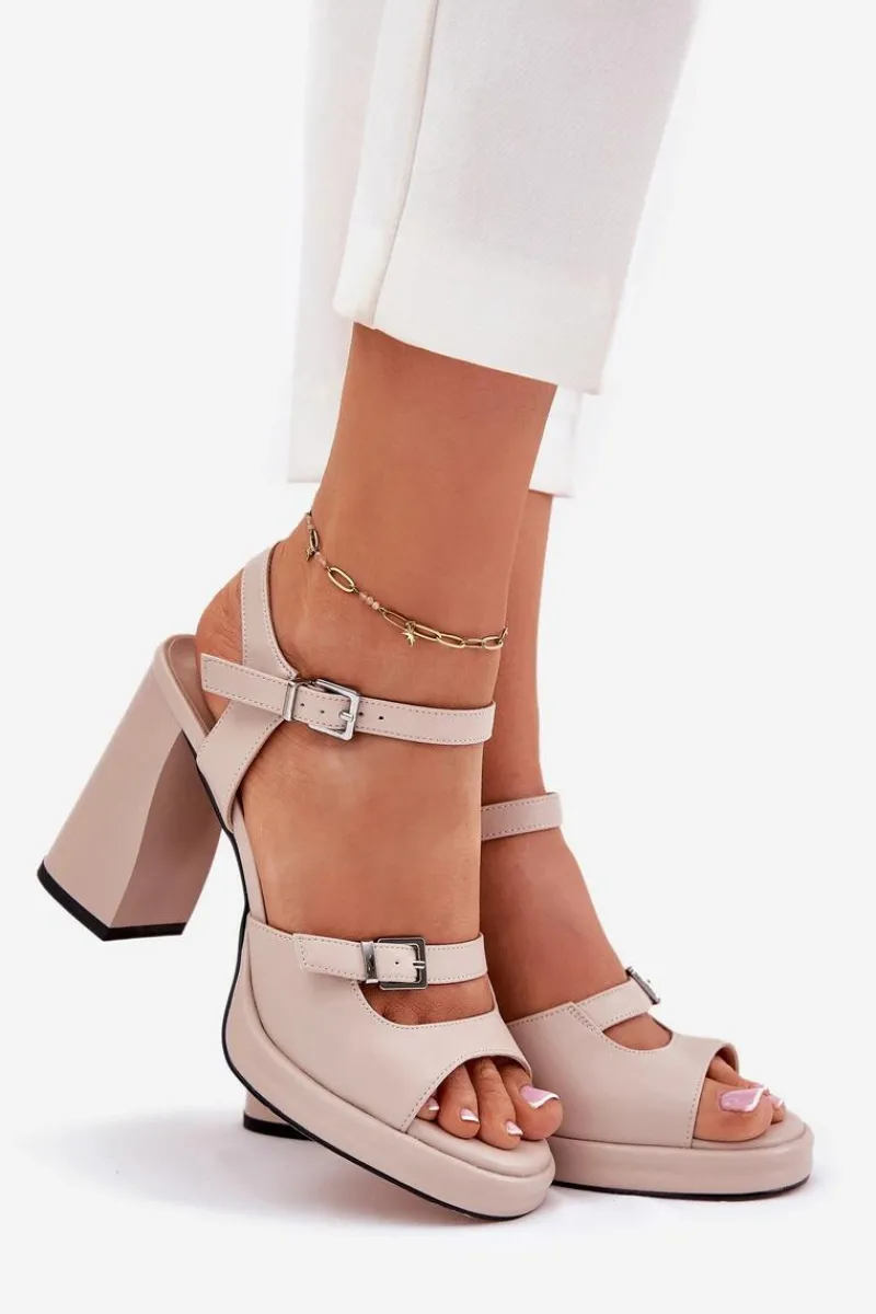 Online Skórzane Sandały Damskie Na Słupku Vinceza 77110 Beżowe Damskie Sandały Na Słupku|Sandały Na Obcasie