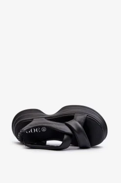 GOE Skórzane Sandały Damskie Na Masywnej Podeszwie Czarne NN2N4106 Czarny