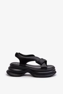 GOE Skórzane Sandały Damskie Na Masywnej Podeszwie Czarne NN2N4106 Czarny