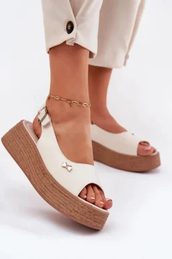 Online Buty damskie Vinceza Skórzane Sandały Damskie Na Koturnie Vinceza 41476 Beżowe