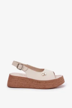 Online Buty damskie Vinceza Skórzane Sandały Damskie Na Koturnie Vinceza 41476 Beżowe