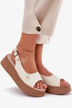 Online Buty damskie Vinceza Skórzane Sandały Damskie Na Koturnie Vinceza 41476 Beżowe