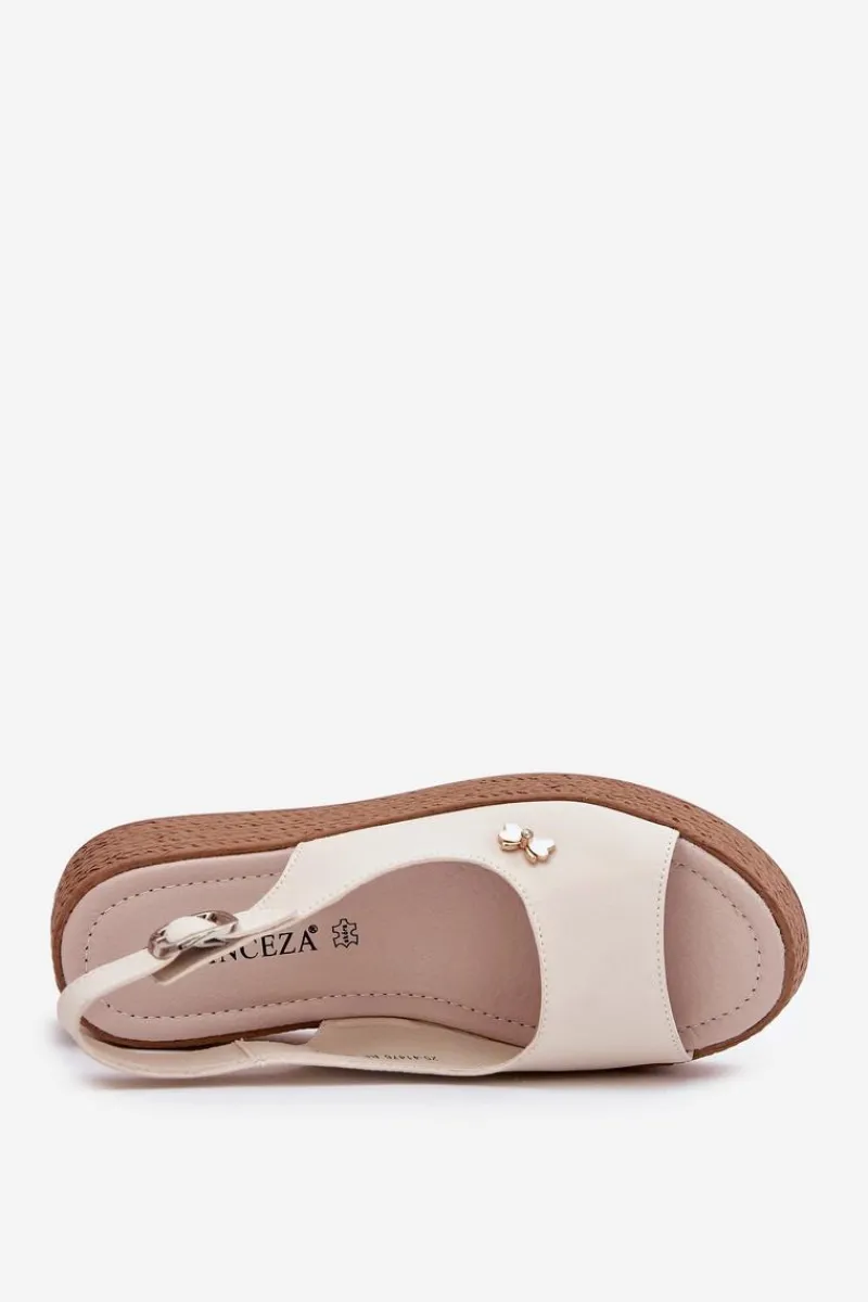 Online Buty damskie Vinceza Skórzane Sandały Damskie Na Koturnie Vinceza 41476 Beżowe