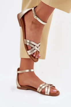 Sandały Płaskie>Maciejka Skórzane Sandały Damskie Na Płaskim Obcasie 07029-25 Złote Złoty