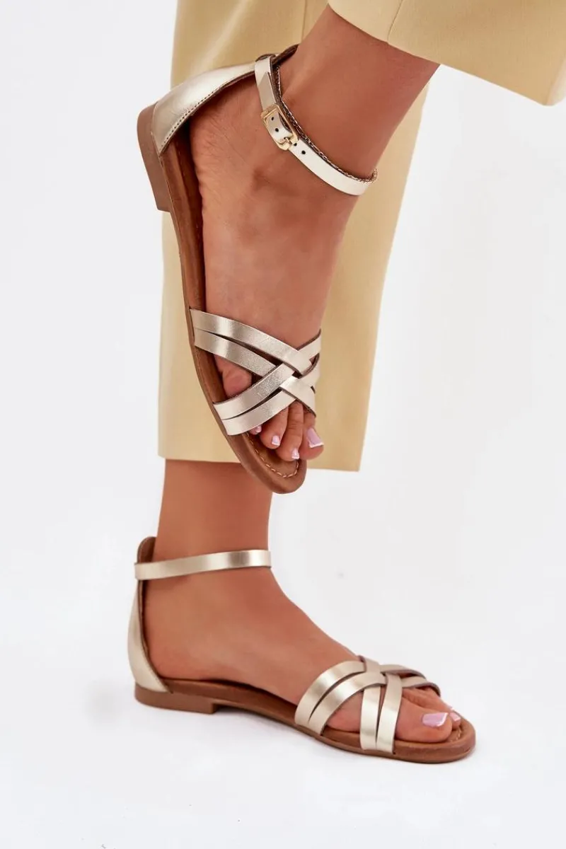 Sandały Płaskie>Maciejka Skórzane Sandały Damskie Na Płaskim Obcasie 07029-25 Złote Złoty