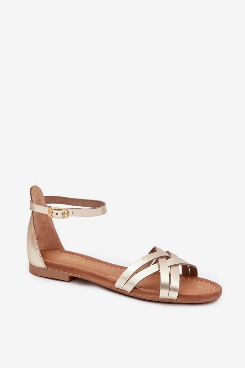 Sandały Płaskie>Maciejka Skórzane Sandały Damskie Na Płaskim Obcasie 07029-25 Złote Złoty