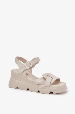 Best Boto Skórzane Sandały Damskie Na Koturnie Artiker 54C1624 Beżowe