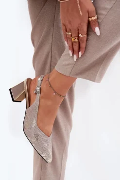 Sandały Na Słupku|Sandały Na Obcasie></noscript>Buty damskie Vinceza Skórzane Sandały Damskie Na Słupku Ze Szpiczastymi Noskami Vinceza 66733 Złoto-Srebrne