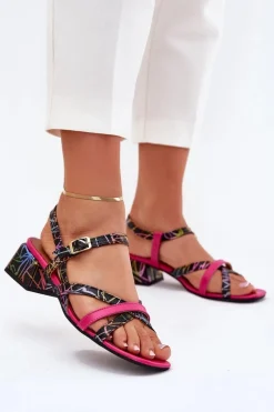 Sandały Na Obcasie>Maciejka Skórzane Sandały Damskie Na Słupku Z Paskami 06959-39 Fuksja