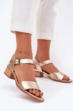 Sandały Na Obcasie>Maciejka Skórzane Sandały Damskie Na Obcasie N6802-25 Złote Złoty