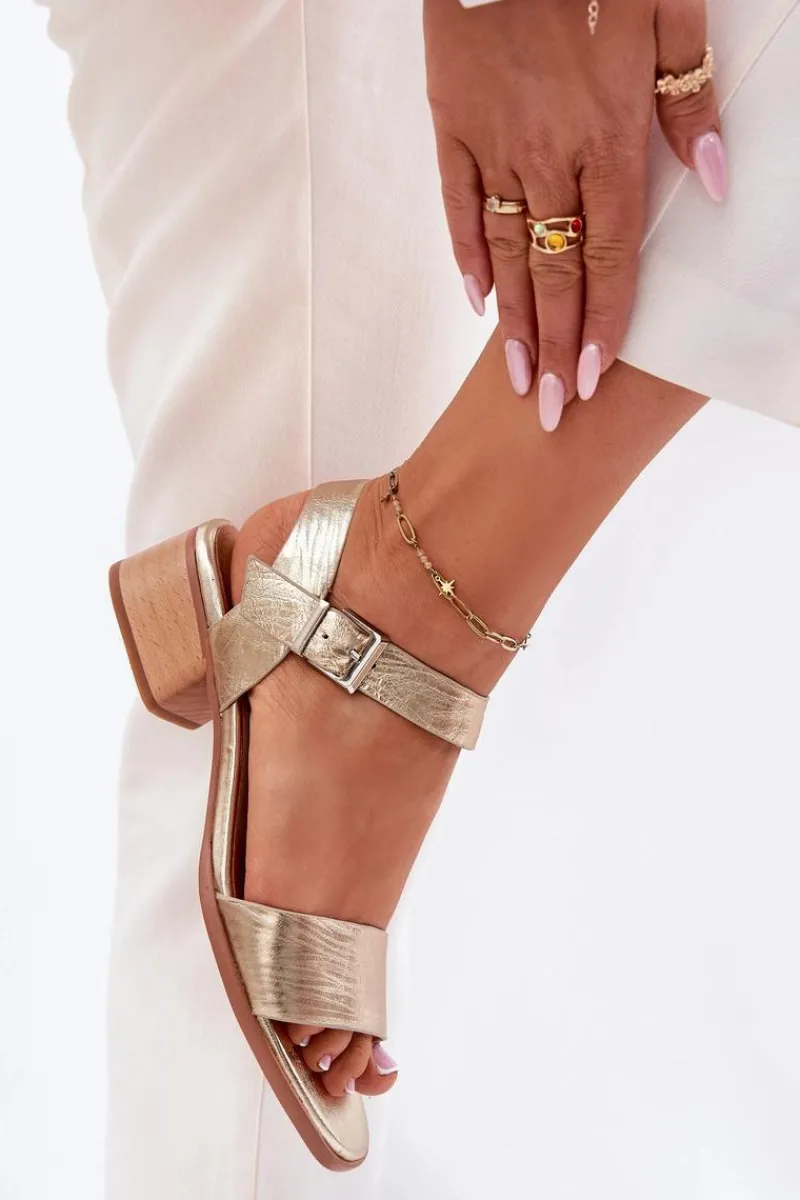 Sandały Na Obcasie>Maciejka Skórzane Sandały Damskie Na Obcasie N6802-25 Złote Złoty