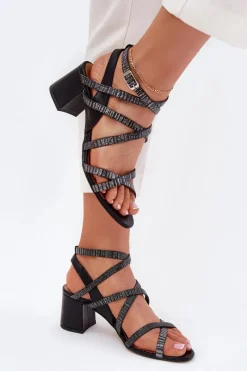 Sandały Na Słupku|Sandały Na Obcasie>Maciejka Skórzane Sandały Damskie Z Paseczkami Na Słupku 06969-01 Czarne