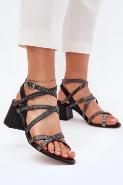 Sandały Na Słupku|Sandały Na Obcasie>Maciejka Skórzane Sandały Damskie Z Paseczkami Na Słupku 06969-01 Czarne