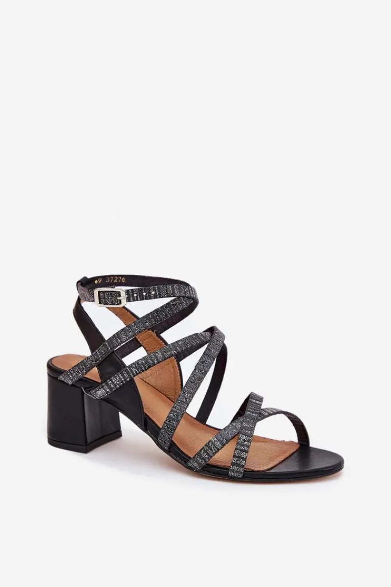 Sandały Na Słupku|Sandały Na Obcasie>Maciejka Skórzane Sandały Damskie Z Paseczkami Na Słupku 06969-01 Czarne