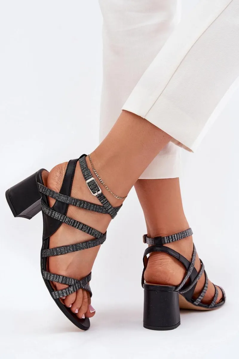 Sandały Na Słupku|Sandały Na Obcasie>Maciejka Skórzane Sandały Damskie Z Paseczkami Na Słupku 06969-01 Czarne