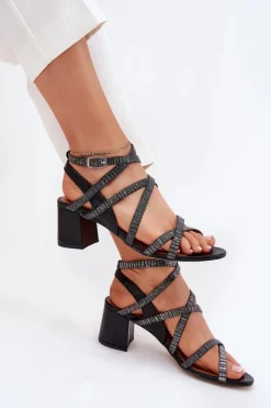 Sandały Na Słupku|Sandały Na Obcasie><noscript><img width=