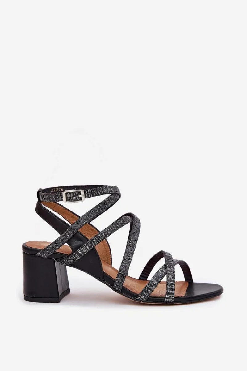Sandały Na Słupku|Sandały Na Obcasie>Maciejka Skórzane Sandały Damskie Z Paseczkami Na Słupku 06969-01 Czarne