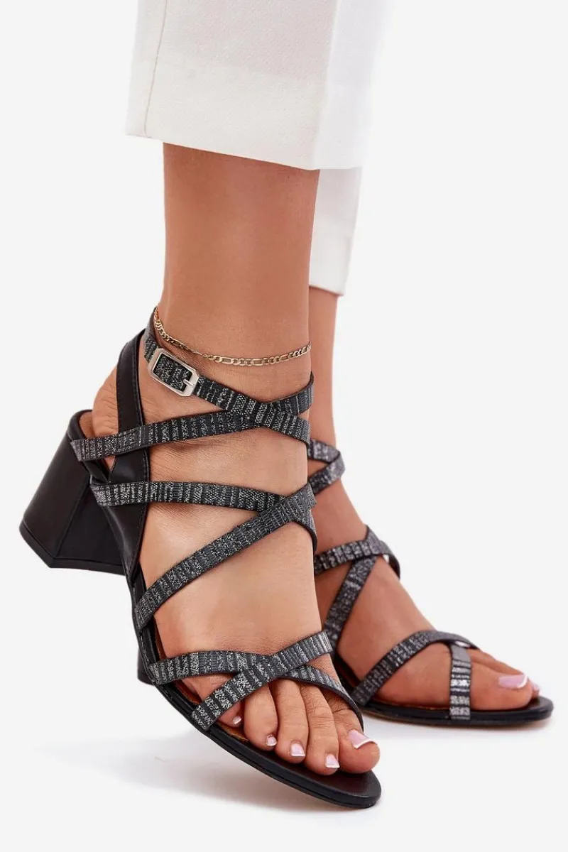 Sandały Na Słupku|Sandały Na Obcasie>Maciejka Skórzane Sandały Damskie Z Paseczkami Na Słupku 06969-01 Czarne