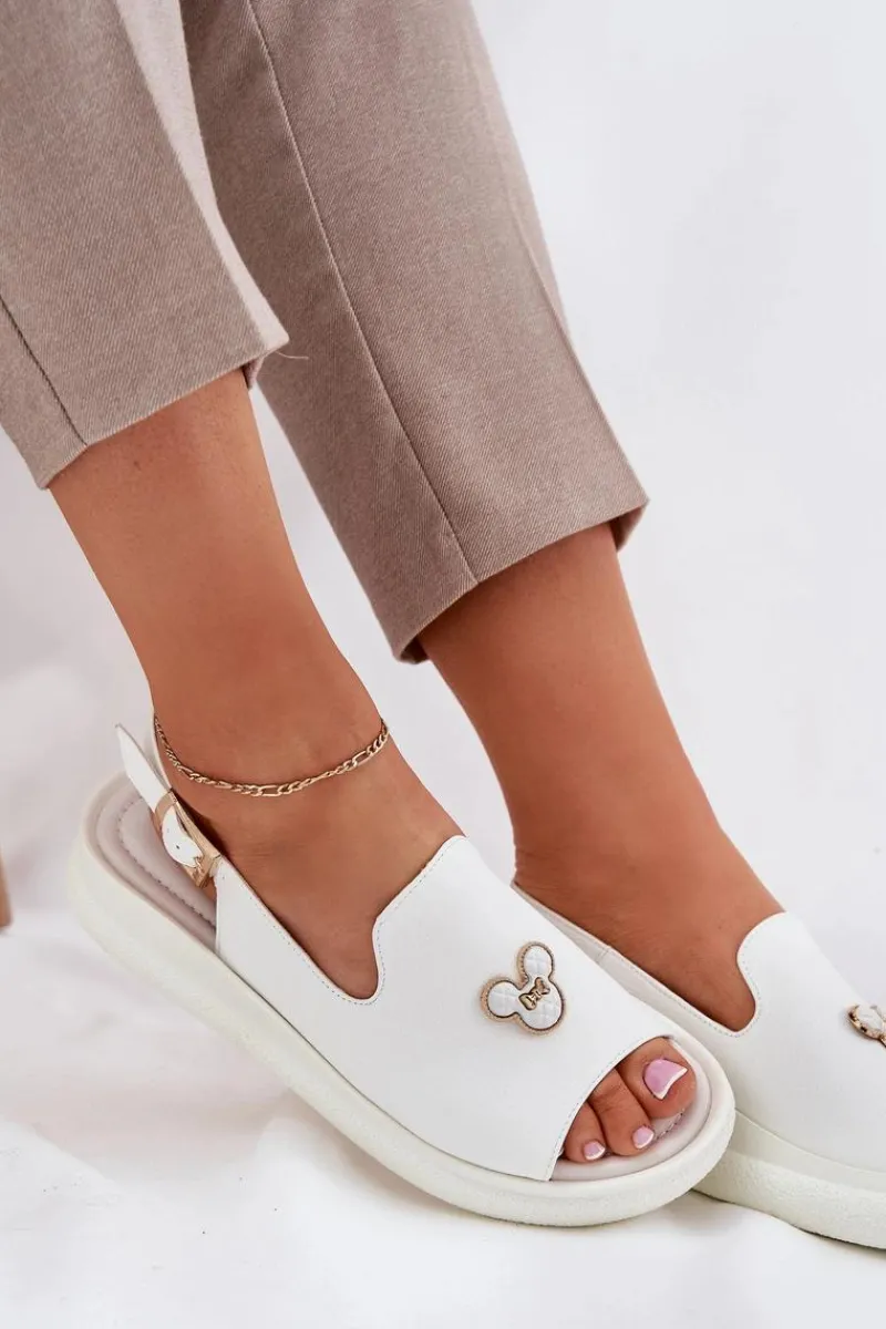 Sale Skórzane Sandały Damskie Z Ozdobą Vinceza 66757 Białe Damskie Sandały Na Koturnie