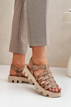 Best Boto Skórzane Sandały Damskie Zazoo 3695 Beżowe Beżowy