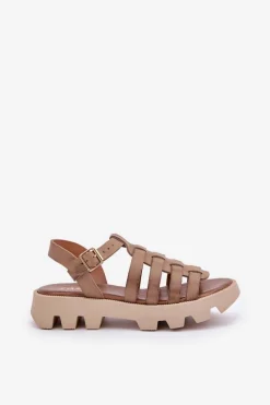 Best Boto Skórzane Sandały Damskie Zazoo 3695 Beżowe Beżowy