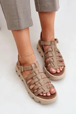 Best Boto Skórzane Sandały Damskie Zazoo 3695 Beżowe Beżowy