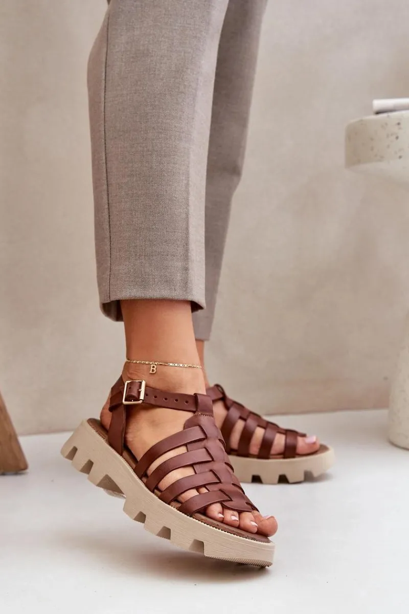 Sandały Płaskie>Boto Skórzane Sandały Damskie Zazoo 3695 Brązowe Brązowy