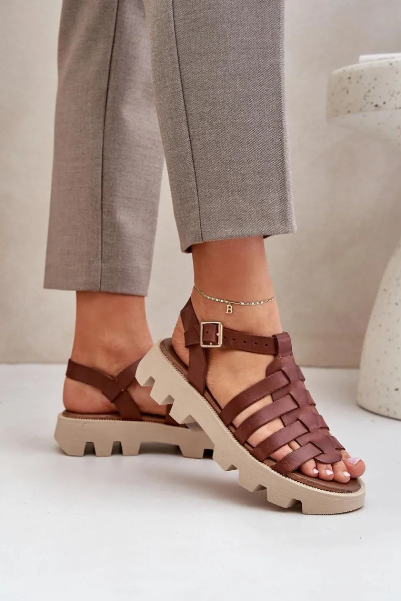 Sandały Płaskie>Boto Skórzane Sandały Damskie Zazoo 3695 Brązowe Brązowy