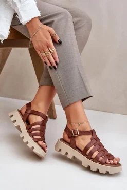 Sandały Płaskie><noscript><img width=