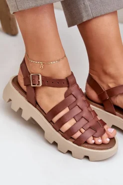 Sandały Płaskie><noscript><img width=